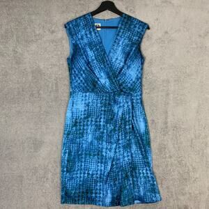 Anne Klein Dress Women 4 Blue Geo Summer Office Preppy Sleeveless Graduation